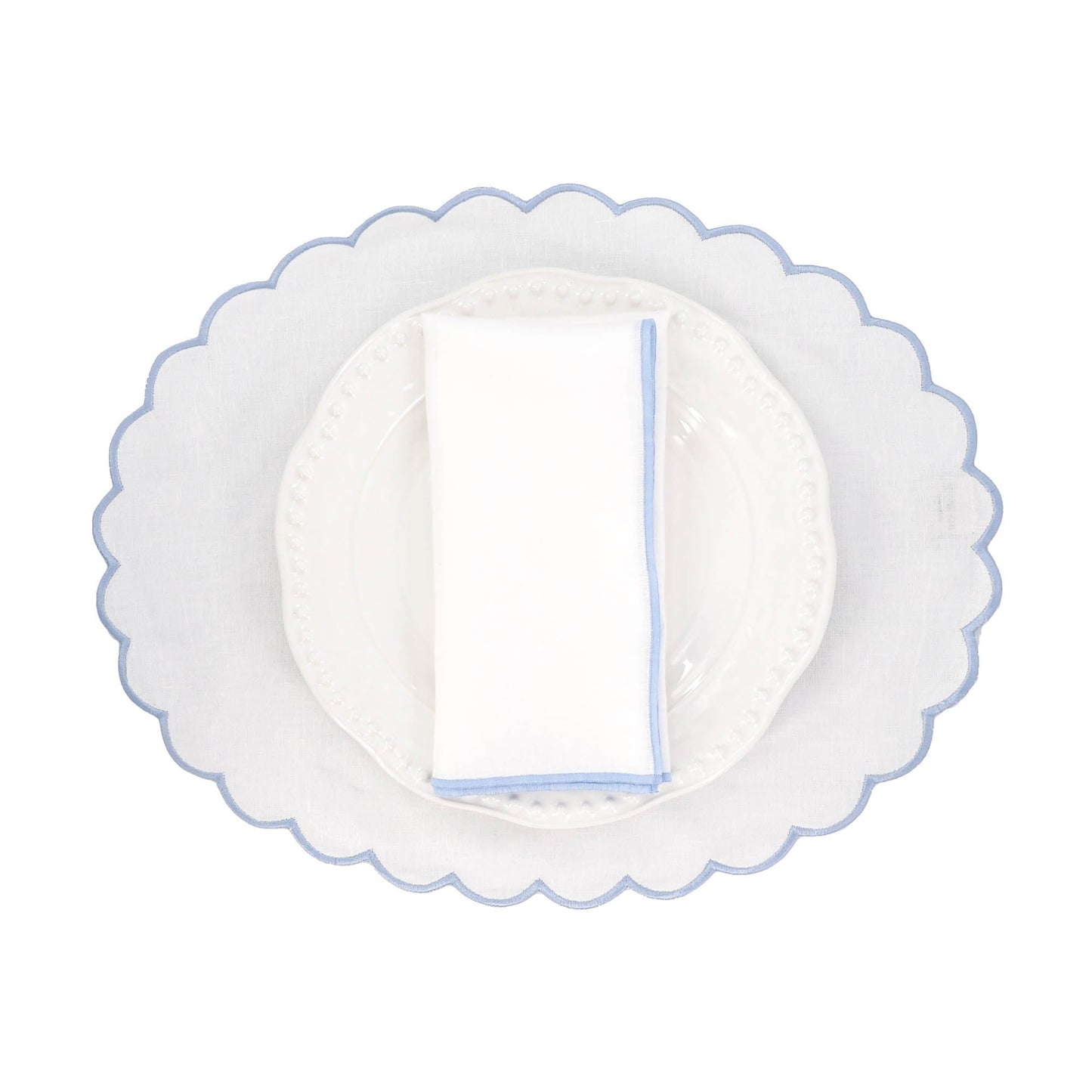 Linen Napkins With Blue Stitch Edges, Set of 4