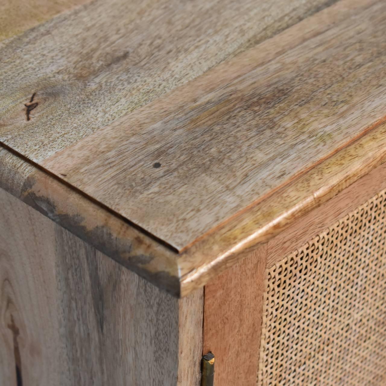 a close up of a wooden cabinet with a metal handle