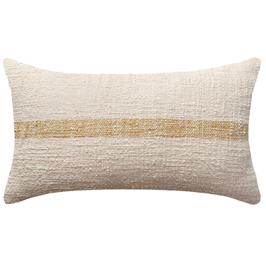 a white and tan pillow on a white background