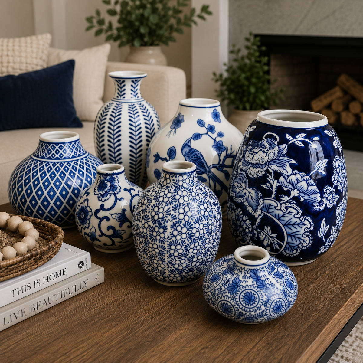 Samira Blue & White Chinoiserie Vases