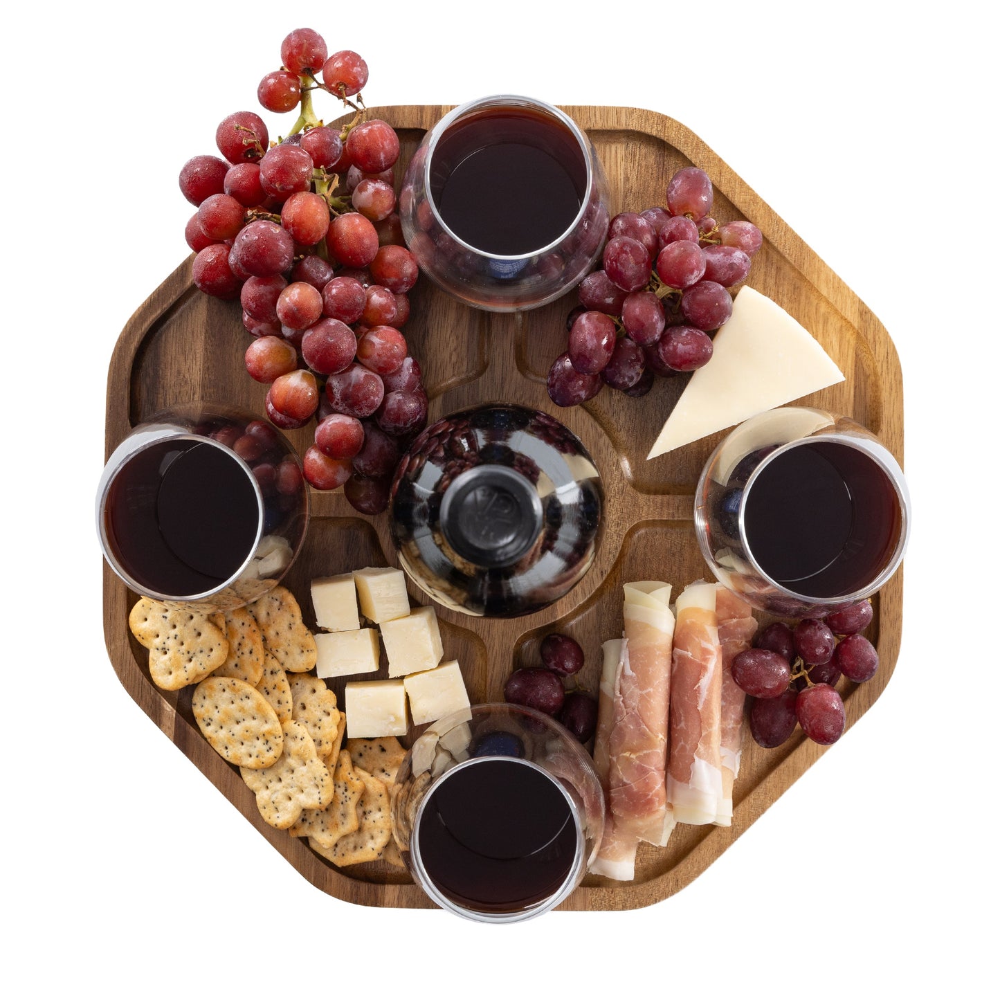 Mesavino Wine Picnic Table - Coastal Acacia Wood Portable Wine & Snack Table, Beach House Outdoor Entertaining