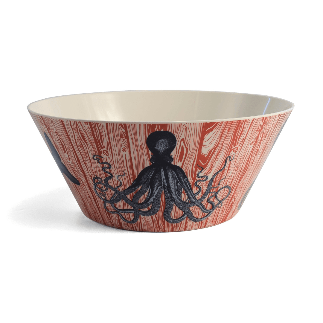 red bowl with navy octopus