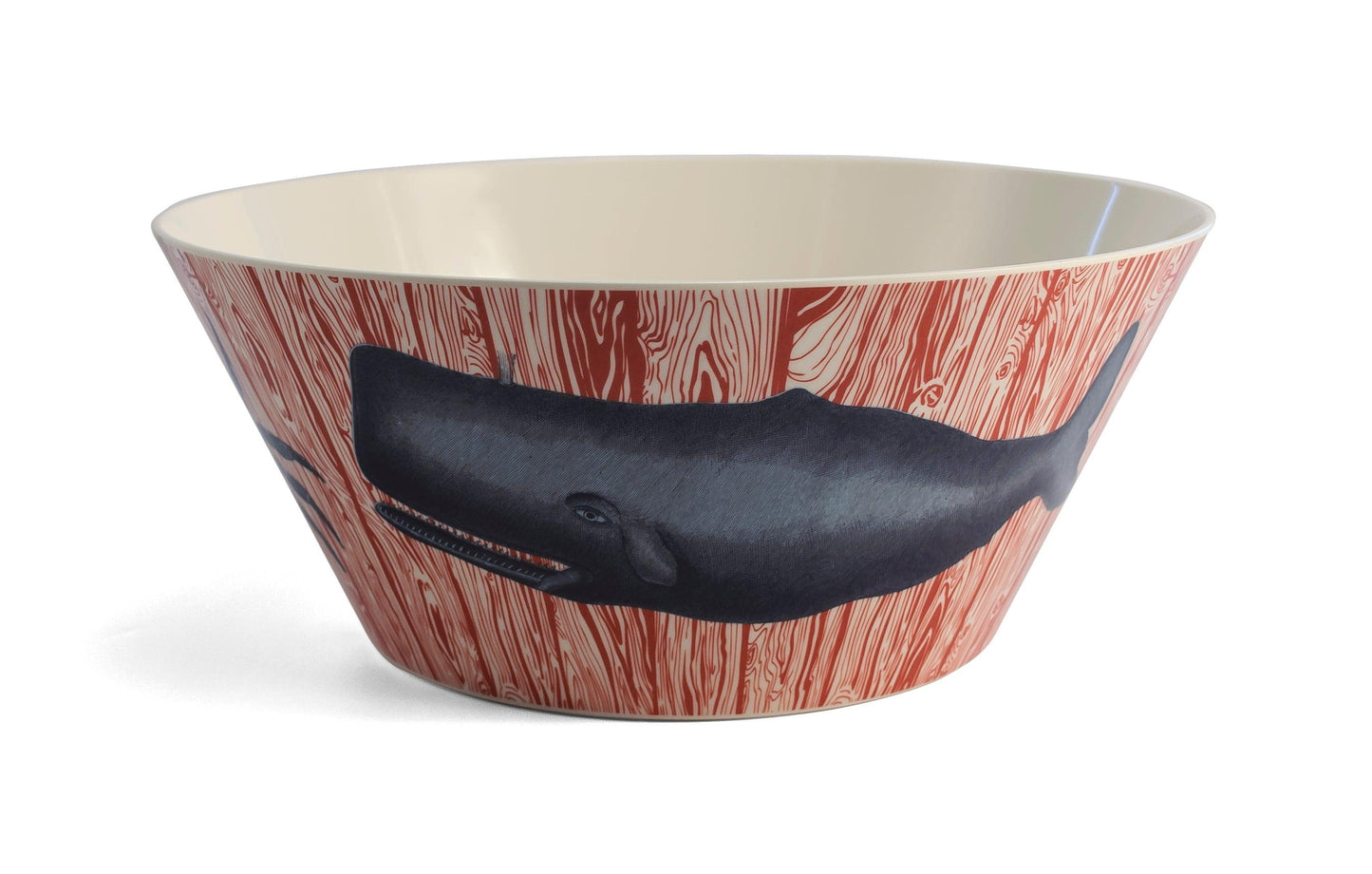 red bowl with navy whale