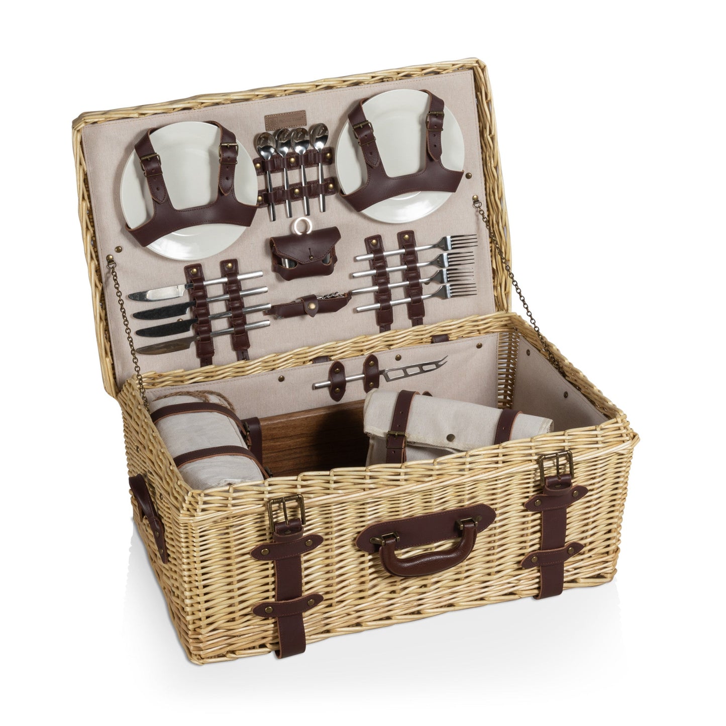 Charleston Luxury Picnic Basket for 4 - Coastal Heirloom Wicker Entertaining Set, Beach House Gift