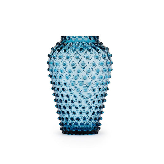 Hobnail Vase Barrel in Midnight Blue - Coastal Textured Glass Vase, Beach House Decor