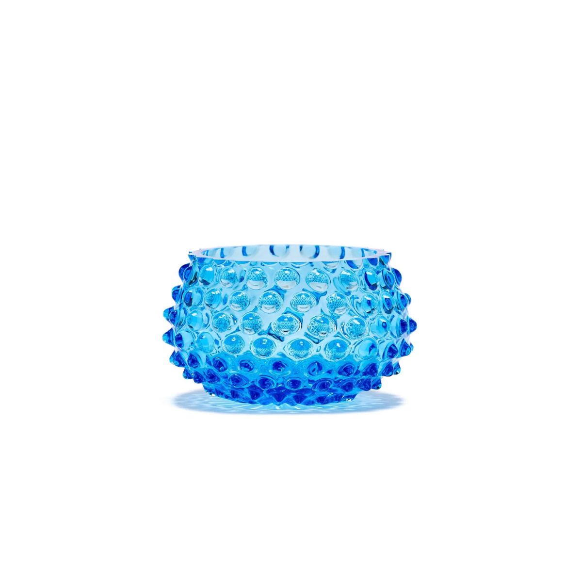 Hobnail Bowl Small Coastal Azul - Hand-Blown Bohemia Crystal Decorative Bowl, Beach House Decor