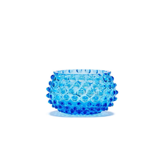 Hobnail Bowl Small Coastal Azul - Hand-Blown Bohemia Crystal Decorative Bowl, Beach House Decor