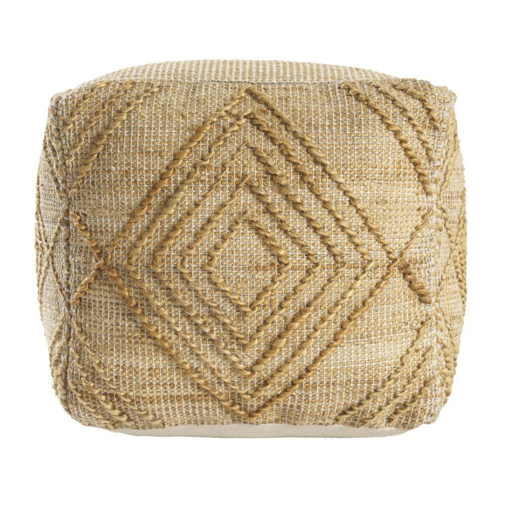 a beige pouf with a diamond pattern on it