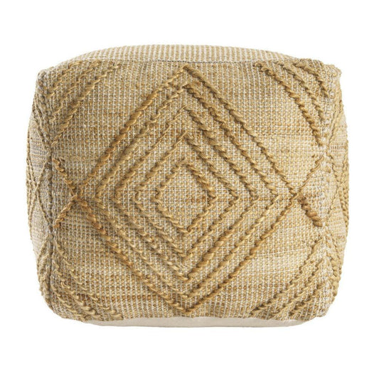 a beige pouf with a diamond pattern on it