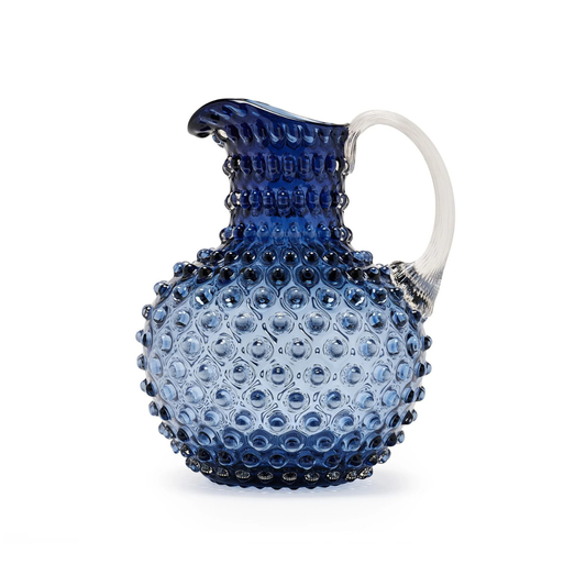 Hobnail Jug Large Atlantic Blue - Coastal Hand-Blown Bohemia Crystal Hobnail Pitcher, Beach House Entertaining