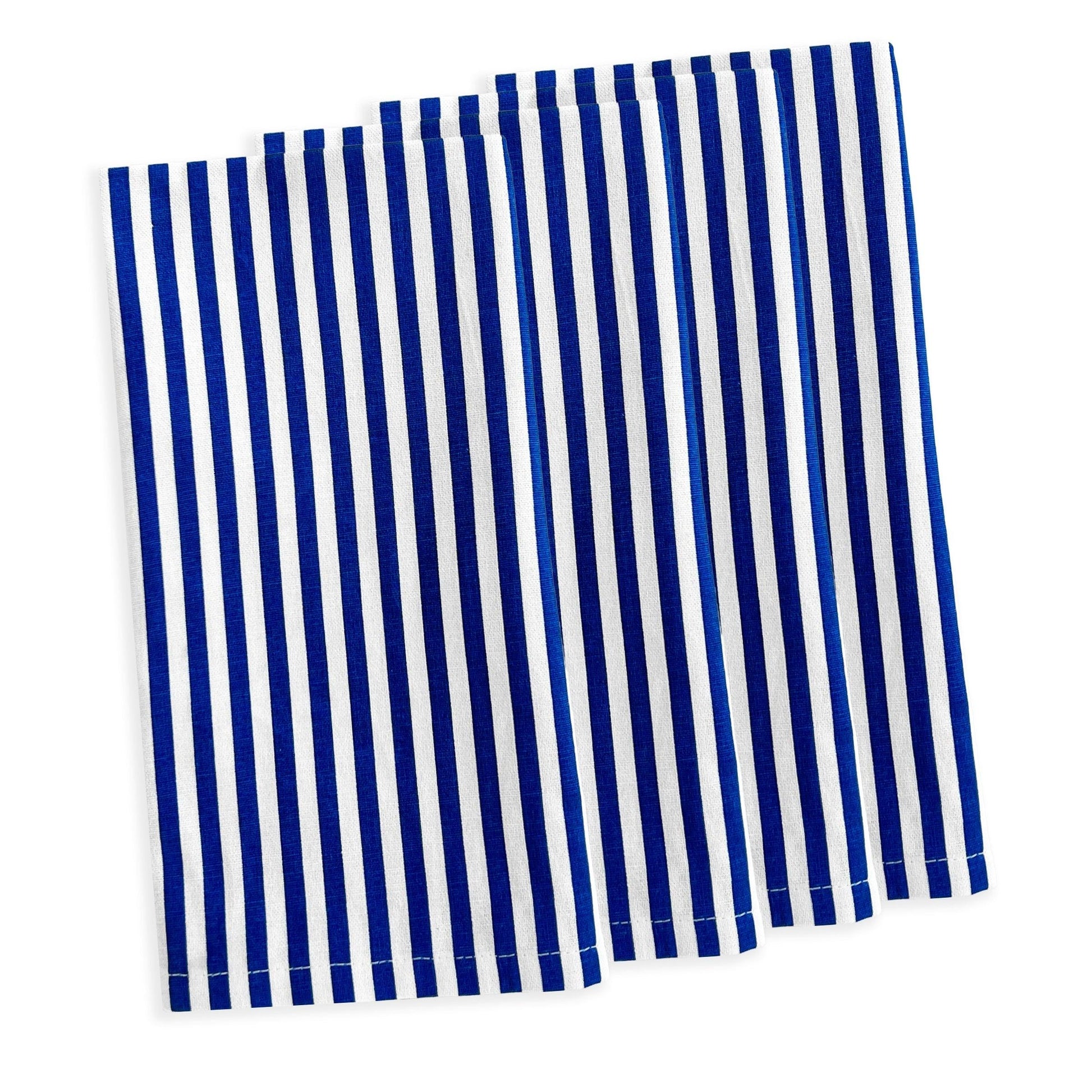 a pair of blue and white striped napkins