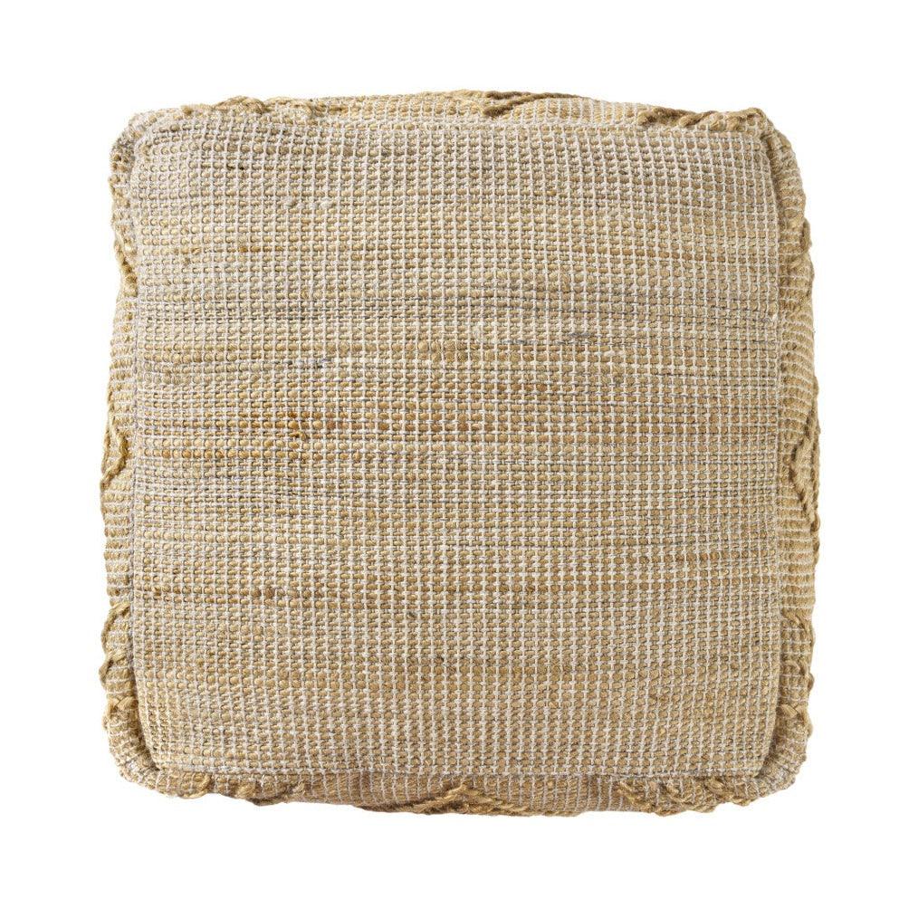 a square pillow made of jute on a white background