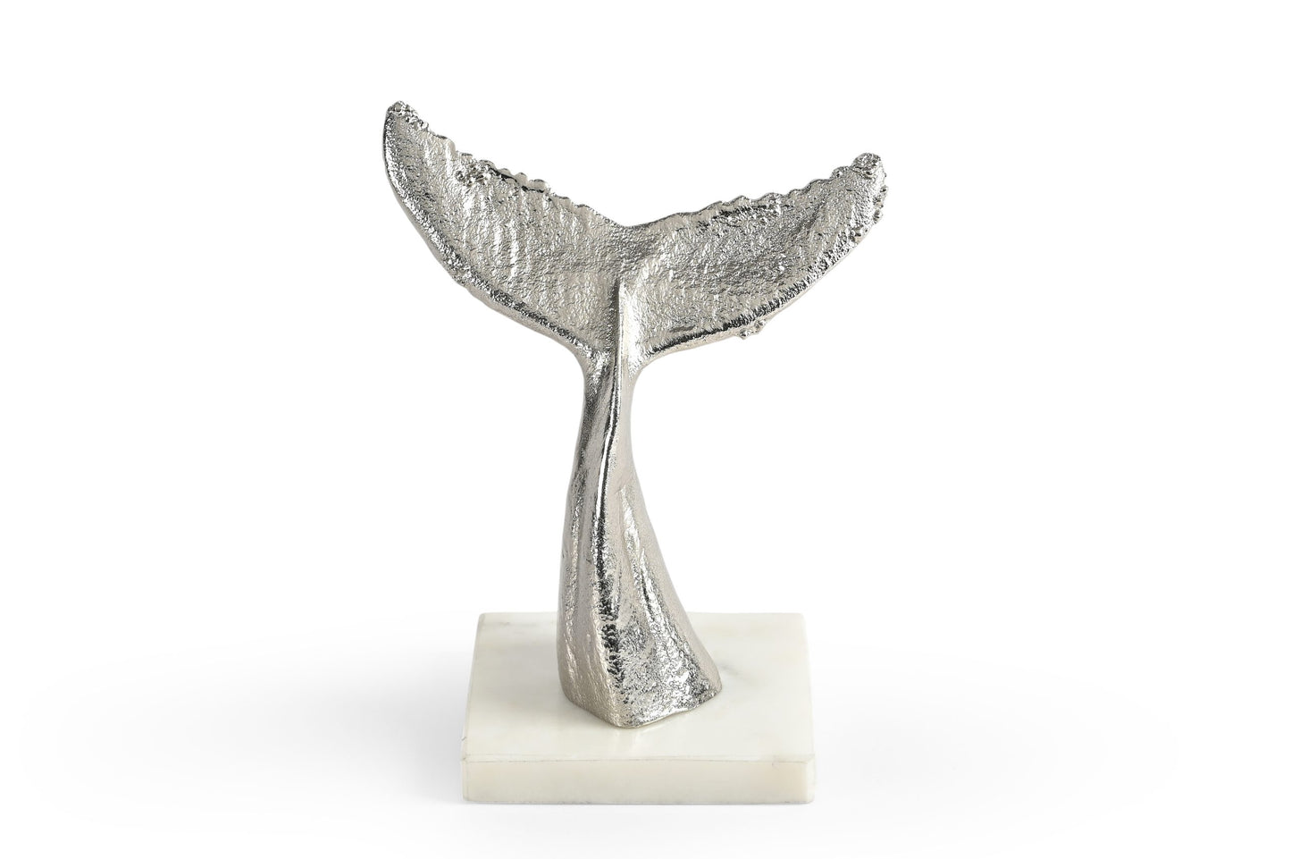 silver whale tale sculpture