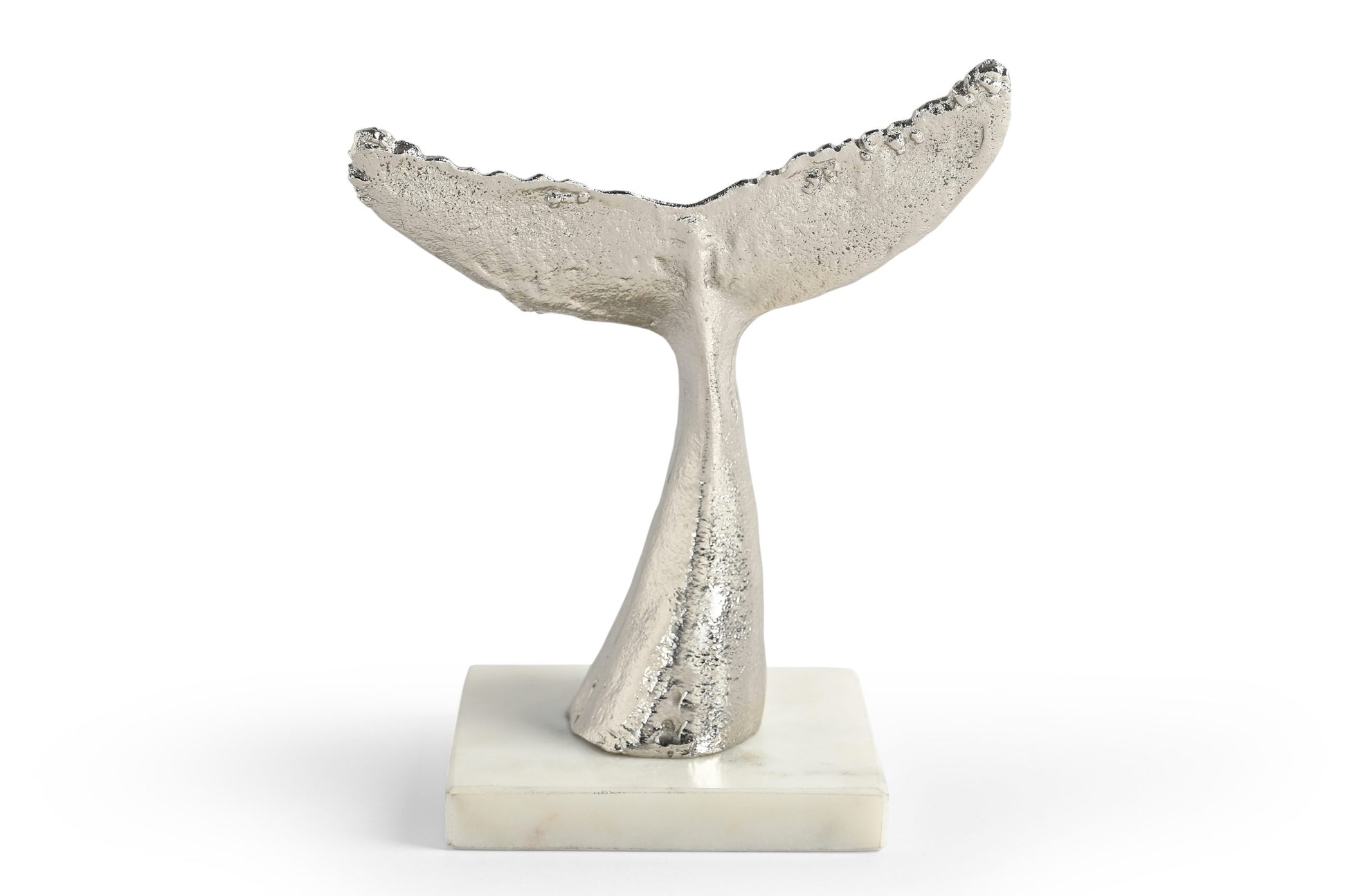 silver whale tale sculpture