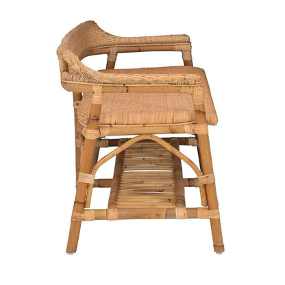 a wooden chair with a woven seat