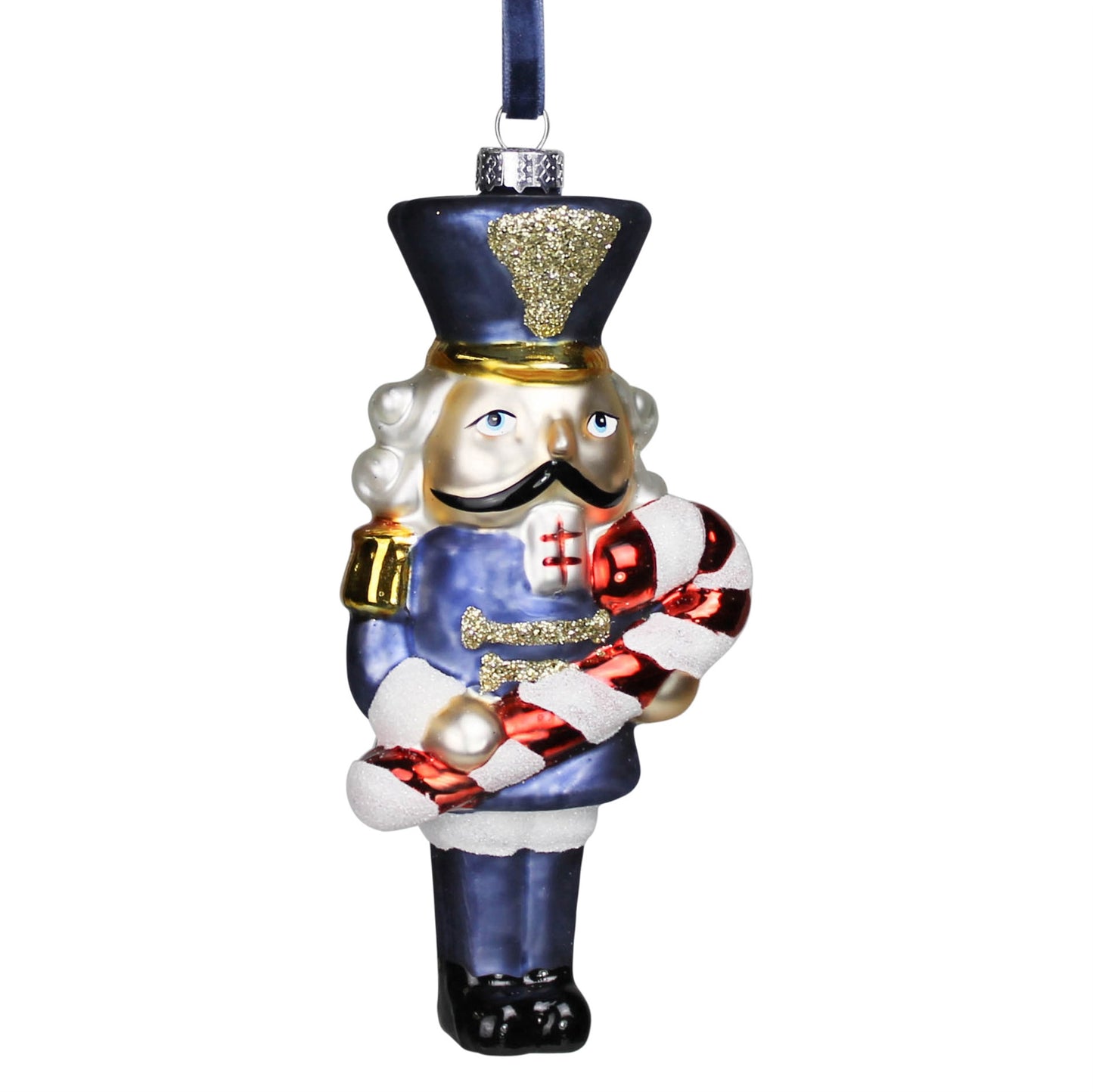 blue glass nutcracker ornament