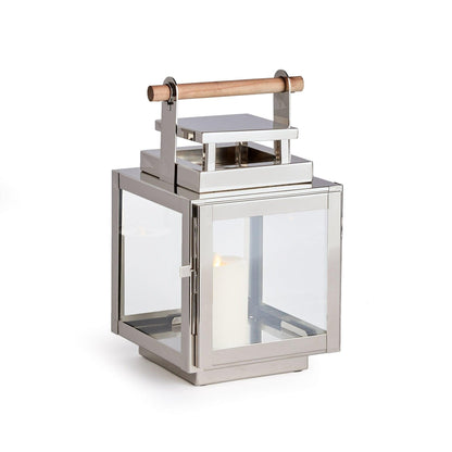 Silver lantern with wood handle