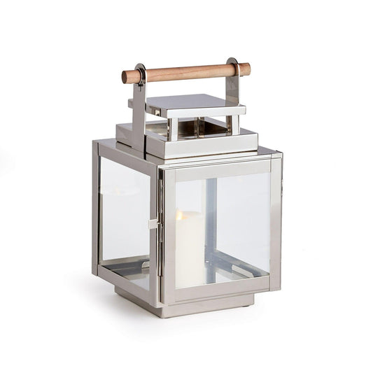 Silver lantern with wood handle