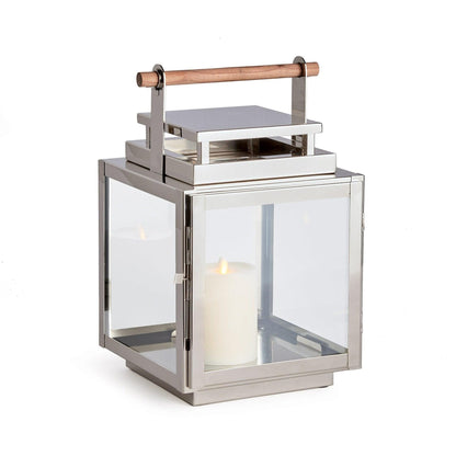 Silver lantern with wood handle