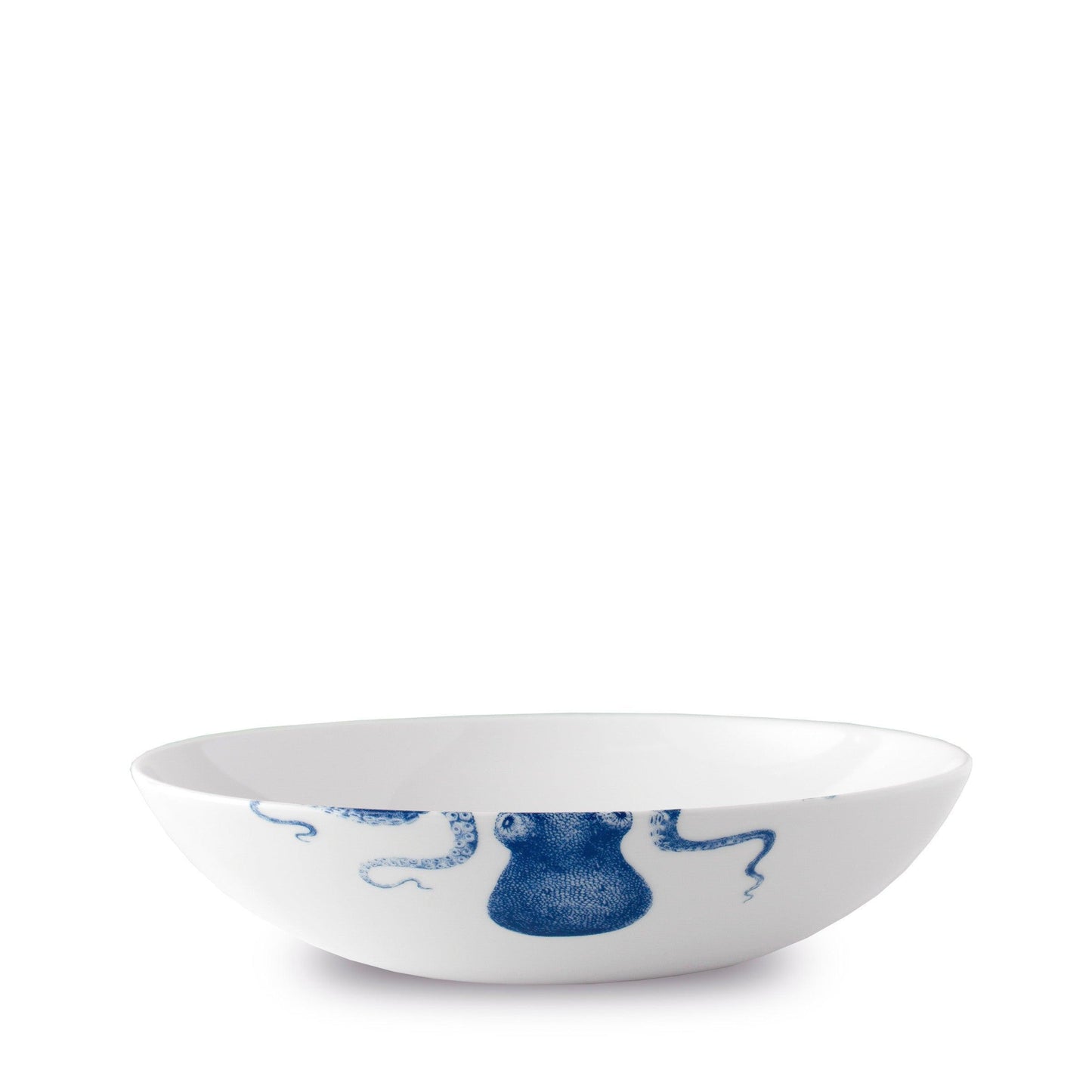 a blue and white bowl on a white background