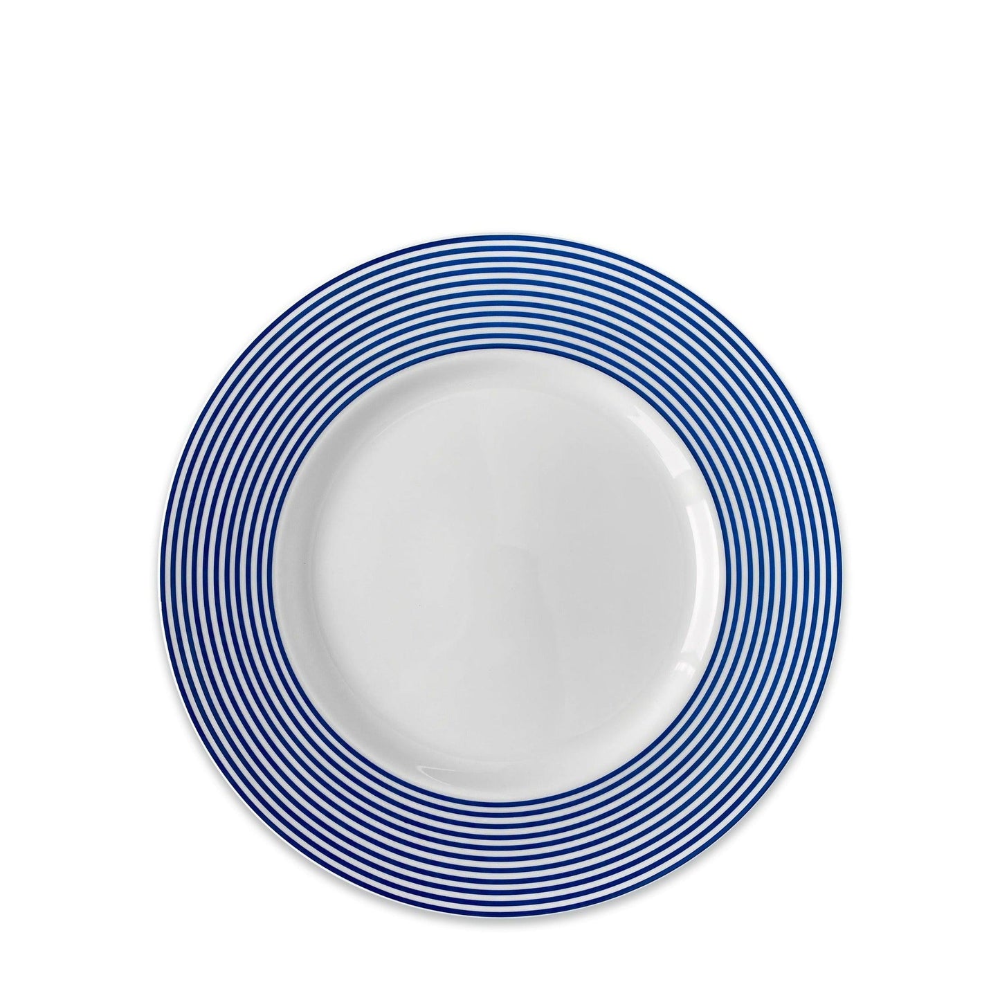 a blue and white plate on a white background