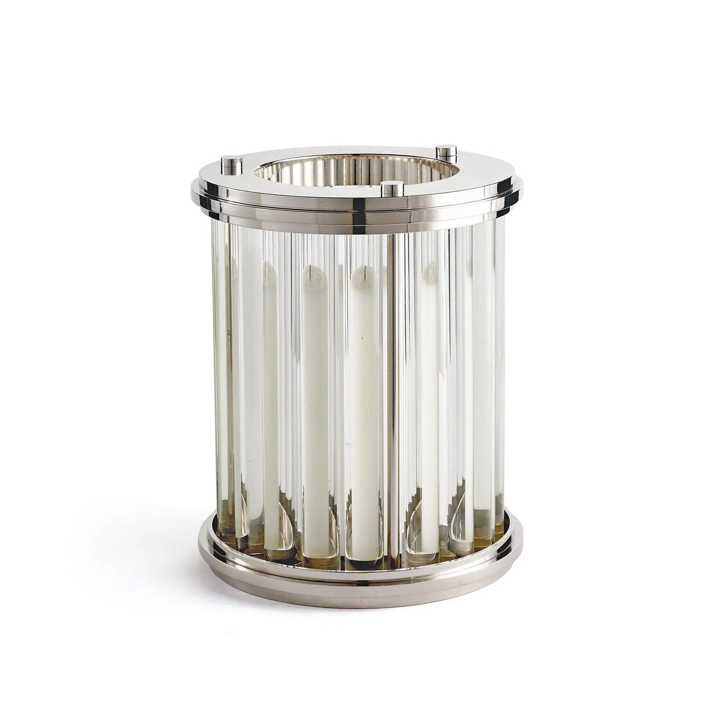 Glass and metal hurricane pillar candle holder