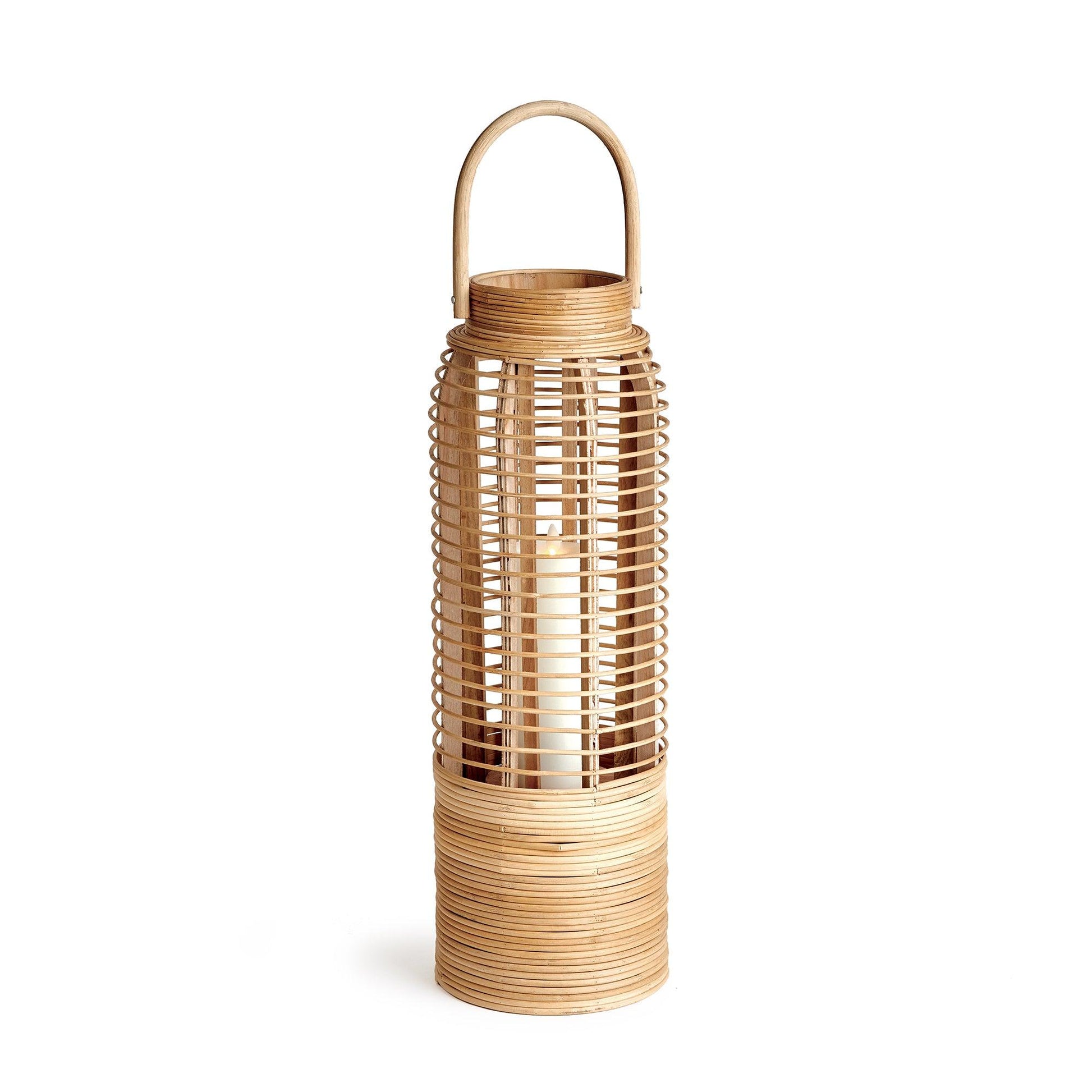 a bamboo lantern with a handle on a white background