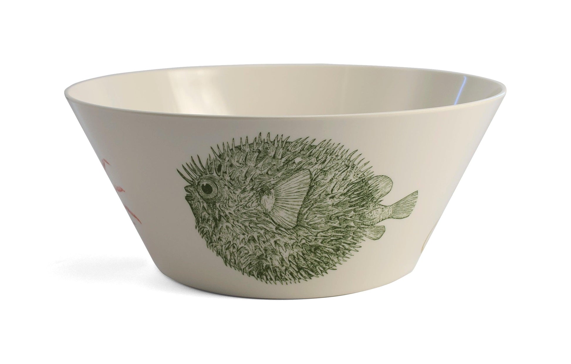 white bowl with green blowfish