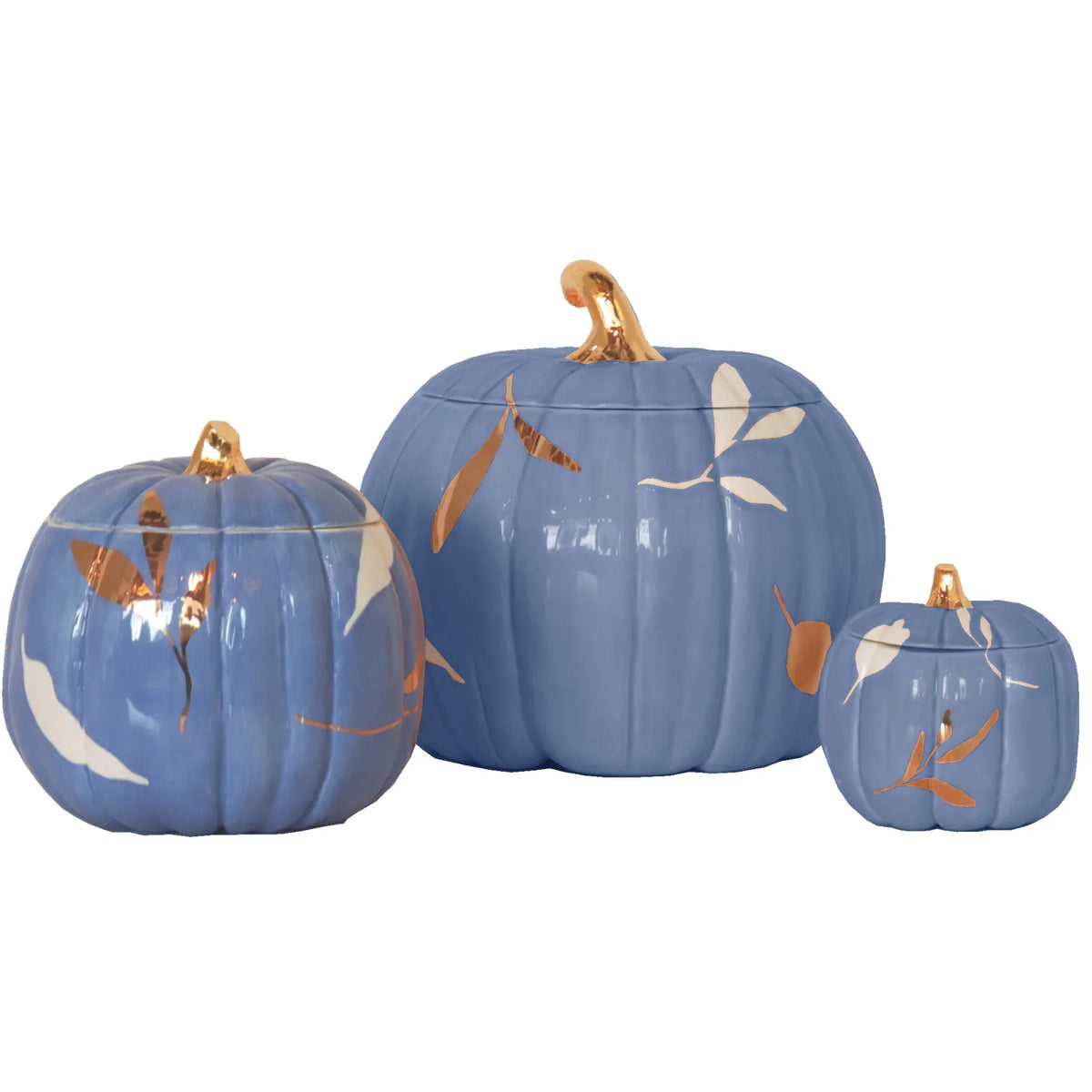French Blue pumpkin jars with 22K gold leaf accents