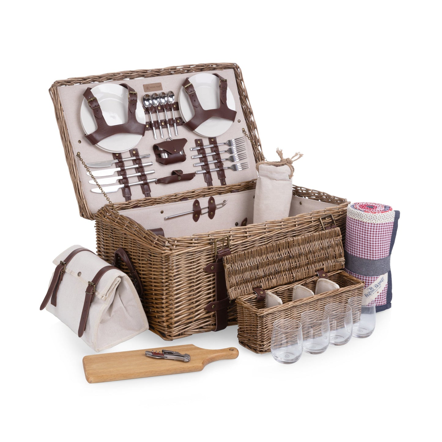 Charleston Luxury Picnic Basket for 4 - Coastal Heirloom Wicker Entertaining Set, Beach House Gift