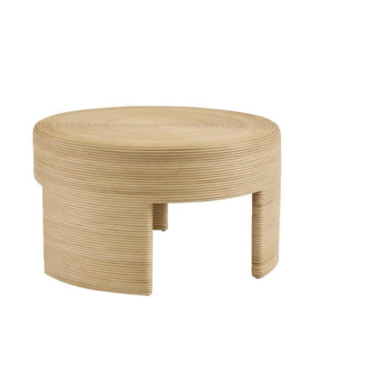 a wooden table with a curved design on it