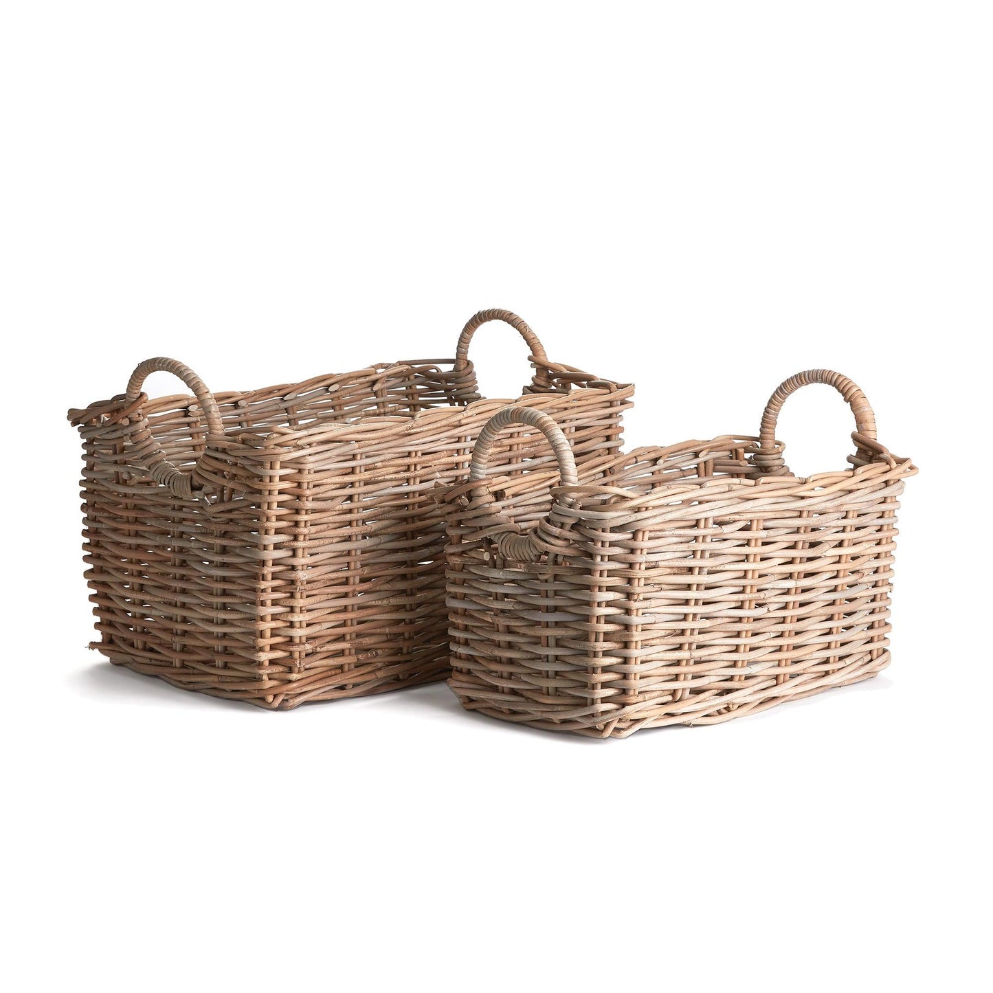 two wicker baskets on a white background