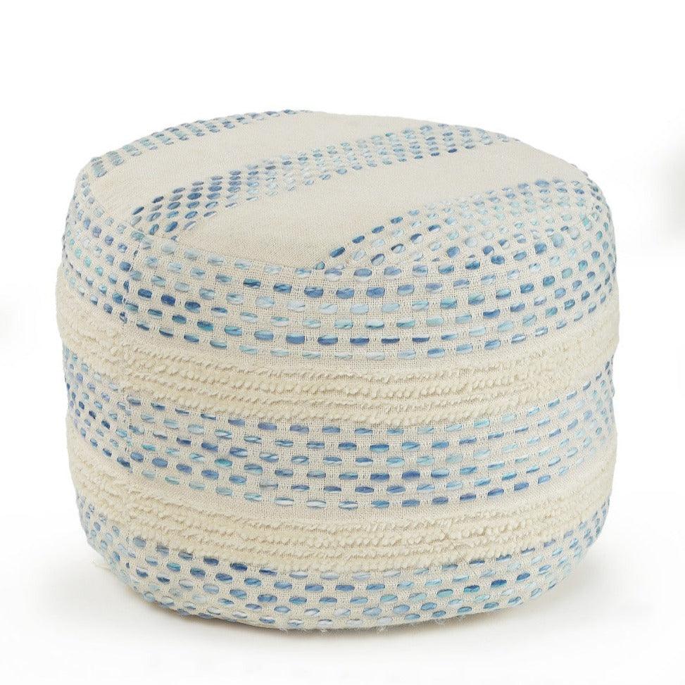 a blue and white pouf on a white background