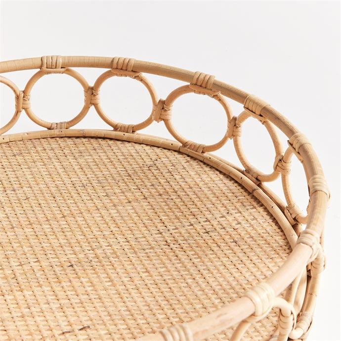 a close up of a wicker tray with a white background