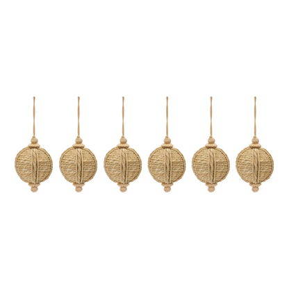 set of six jute christmas tree ornaments
