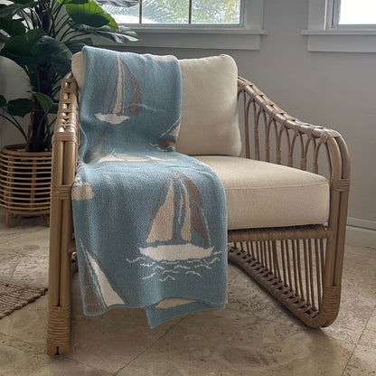 Sailboats - Cotton Sustainable Knit Throw Blanket