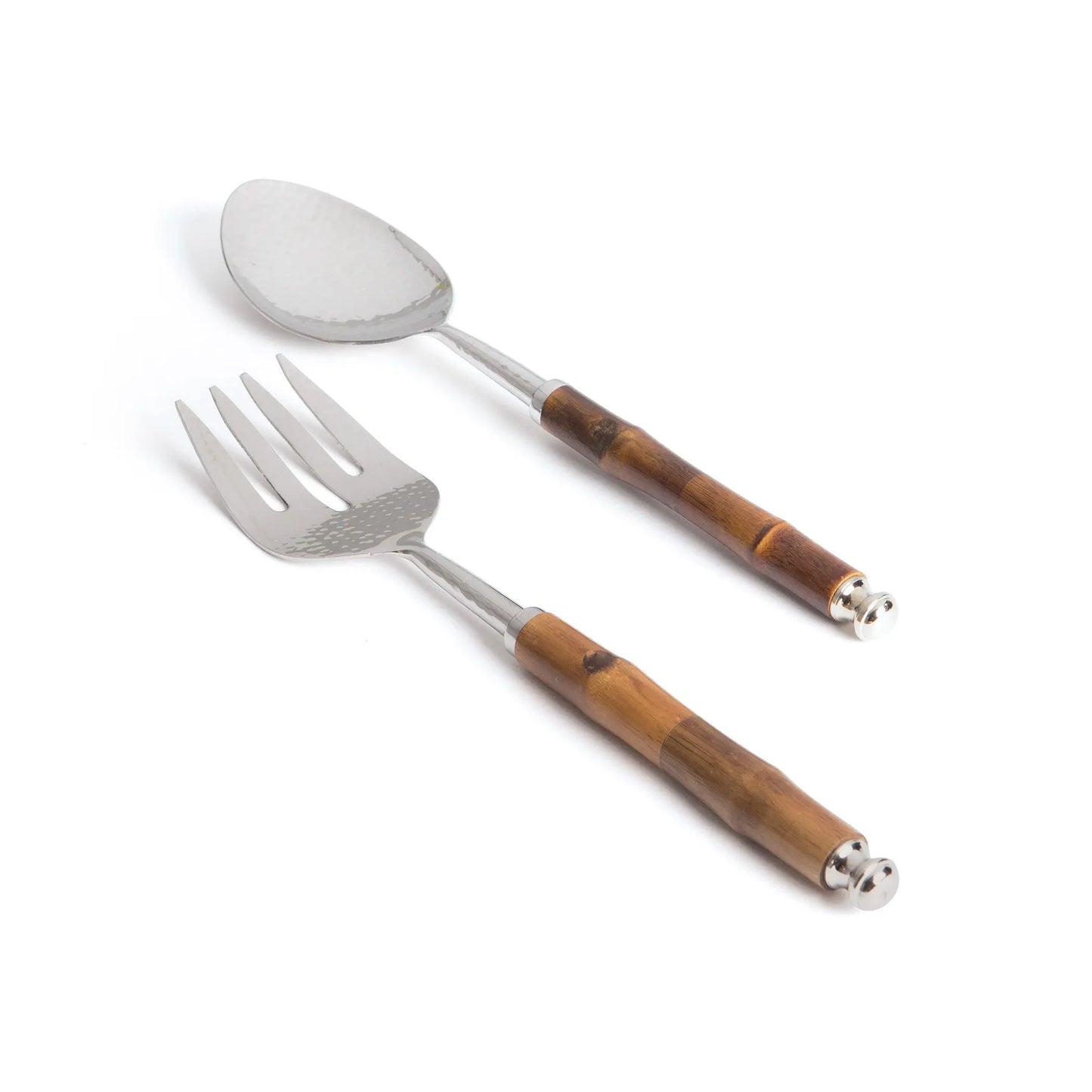 metal and bamboo salad servers