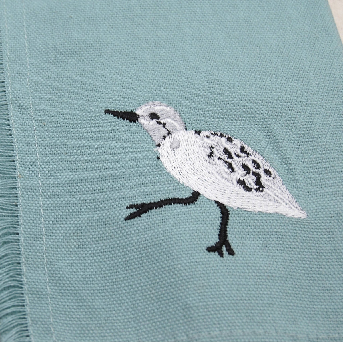 Sandpiper Bird Embroidered Cotton Napkins, Set of 4