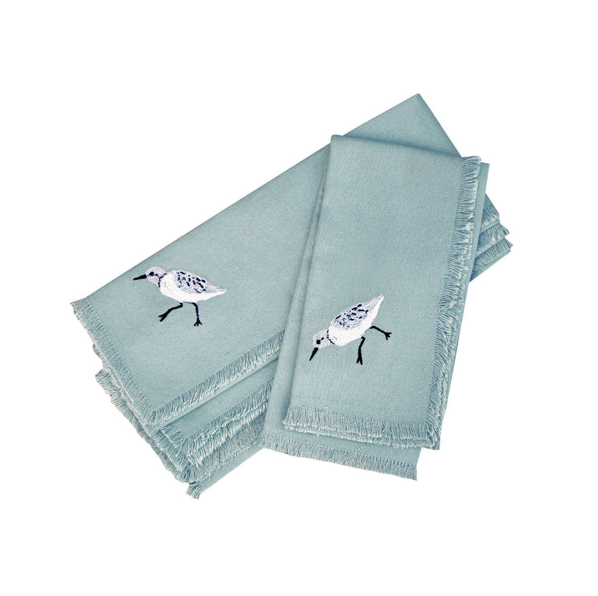 Sandpiper Bird Embroidered Cotton Napkins, Set of 4