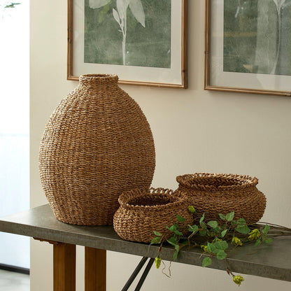 a couple of baskets sitting on top of a table