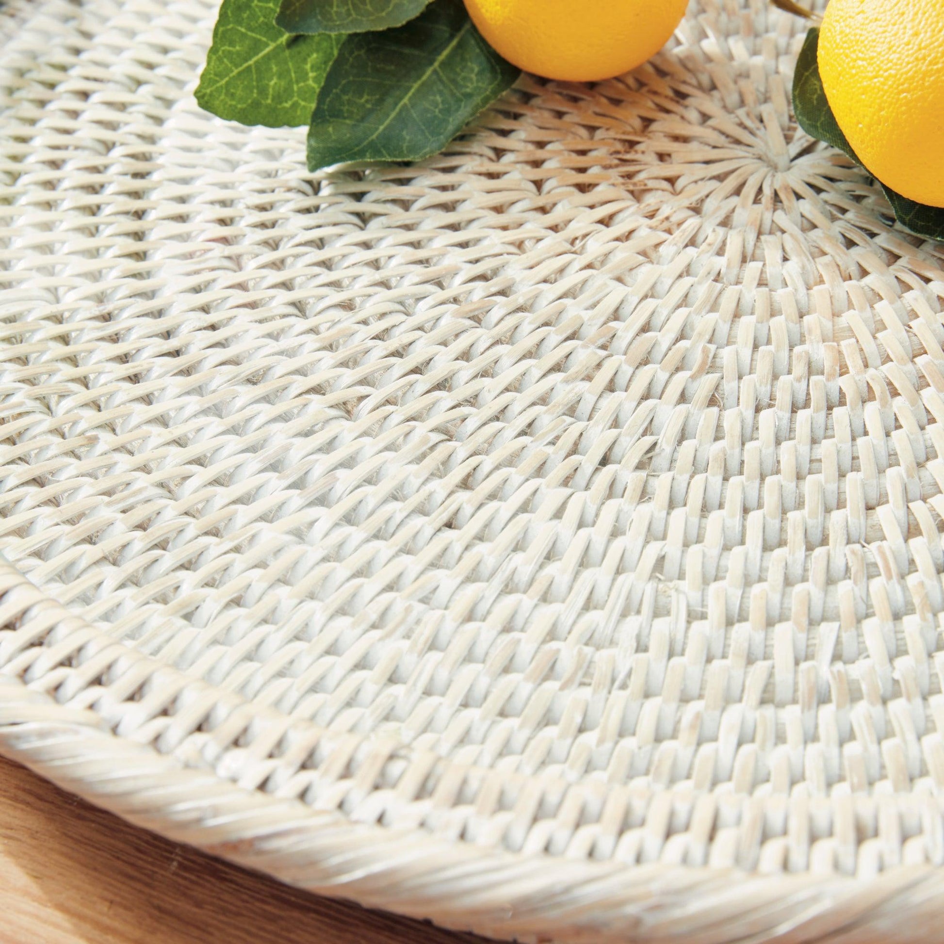 close up of rattan tray