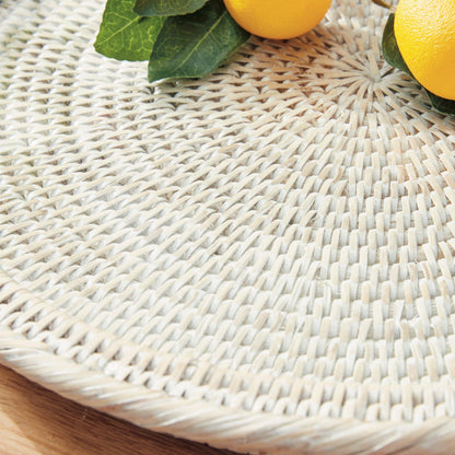 close up of rattan tray