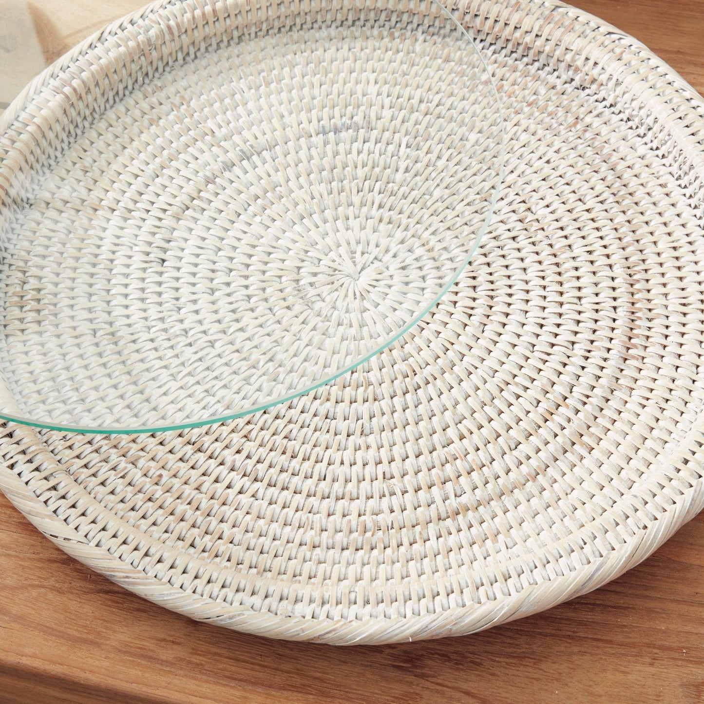 rattan tray with round glass