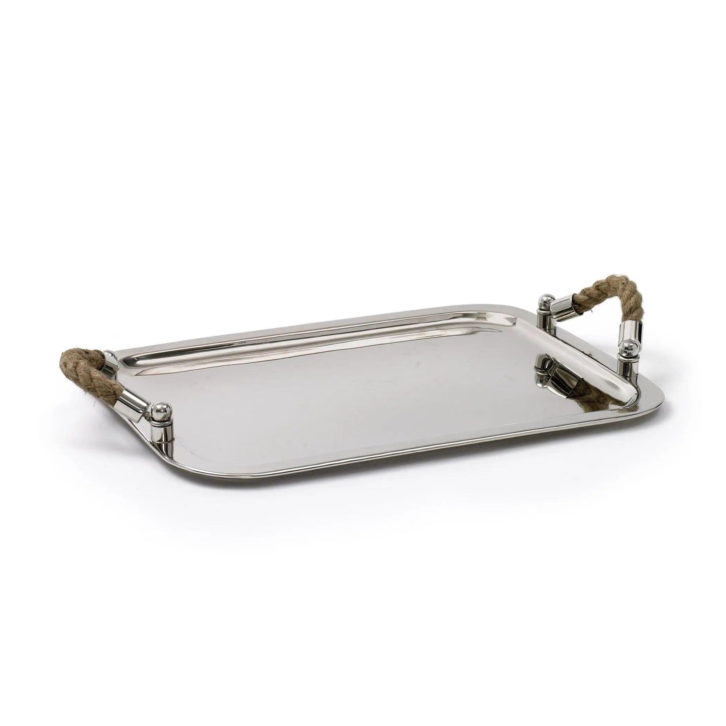 silver rectangle tray with rope handles