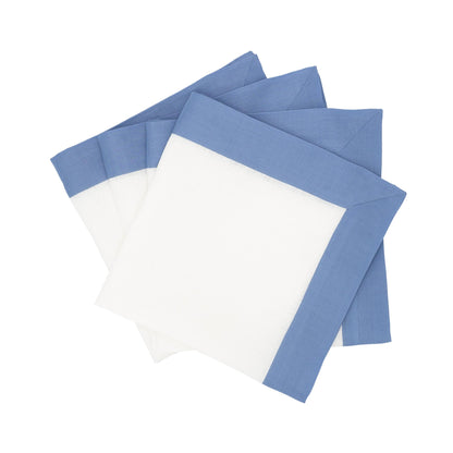 Sky Linen Napkins with Blue Double-Sided Borders, Set of 4