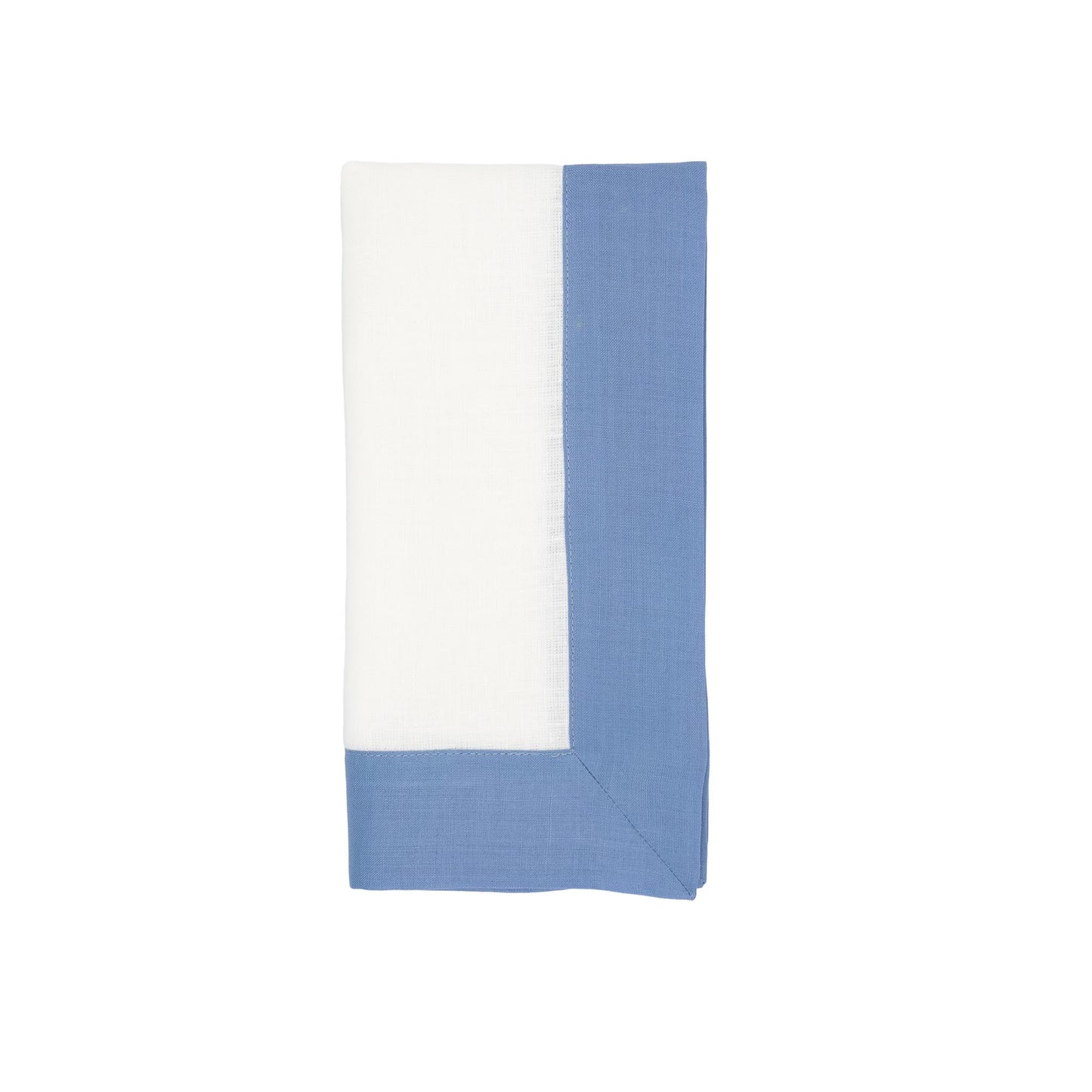 Sky Linen Napkins with Blue Double-Sided Borders, Set of 4