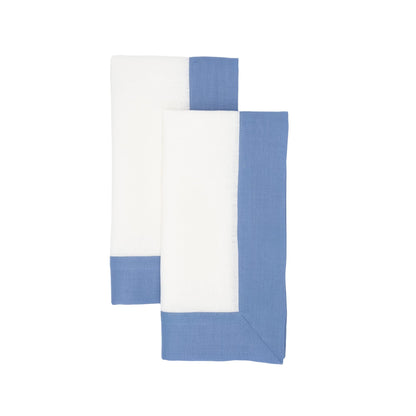 Sky Linen Napkins with Blue Double-Sided Borders, Set of 4