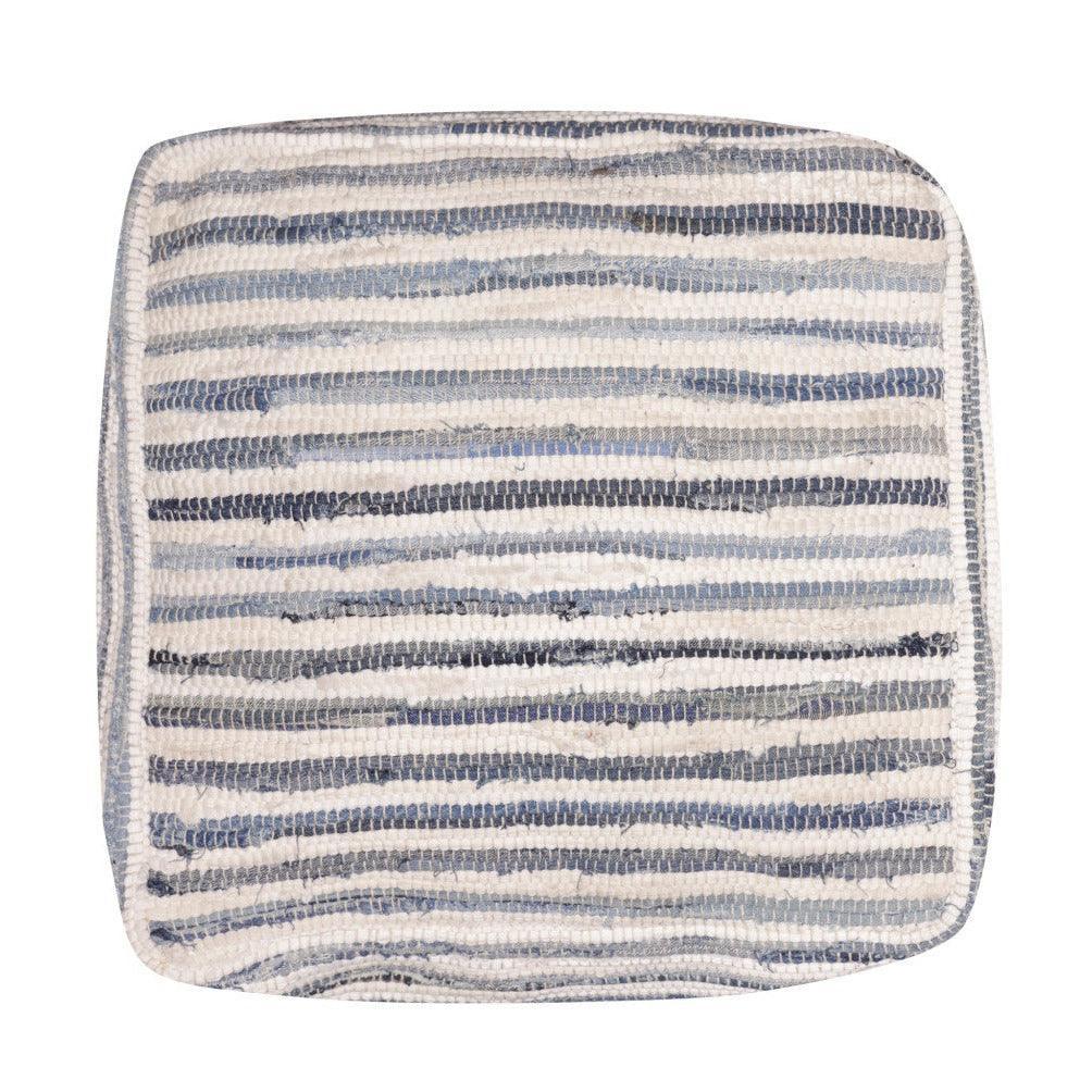 blue and white striped square pouf