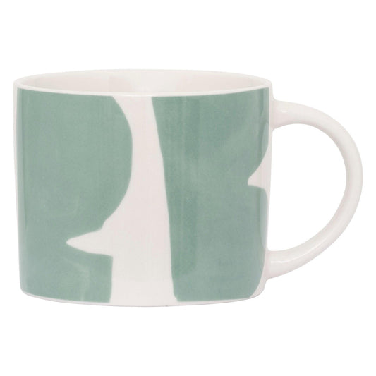 white and green stoneware mug