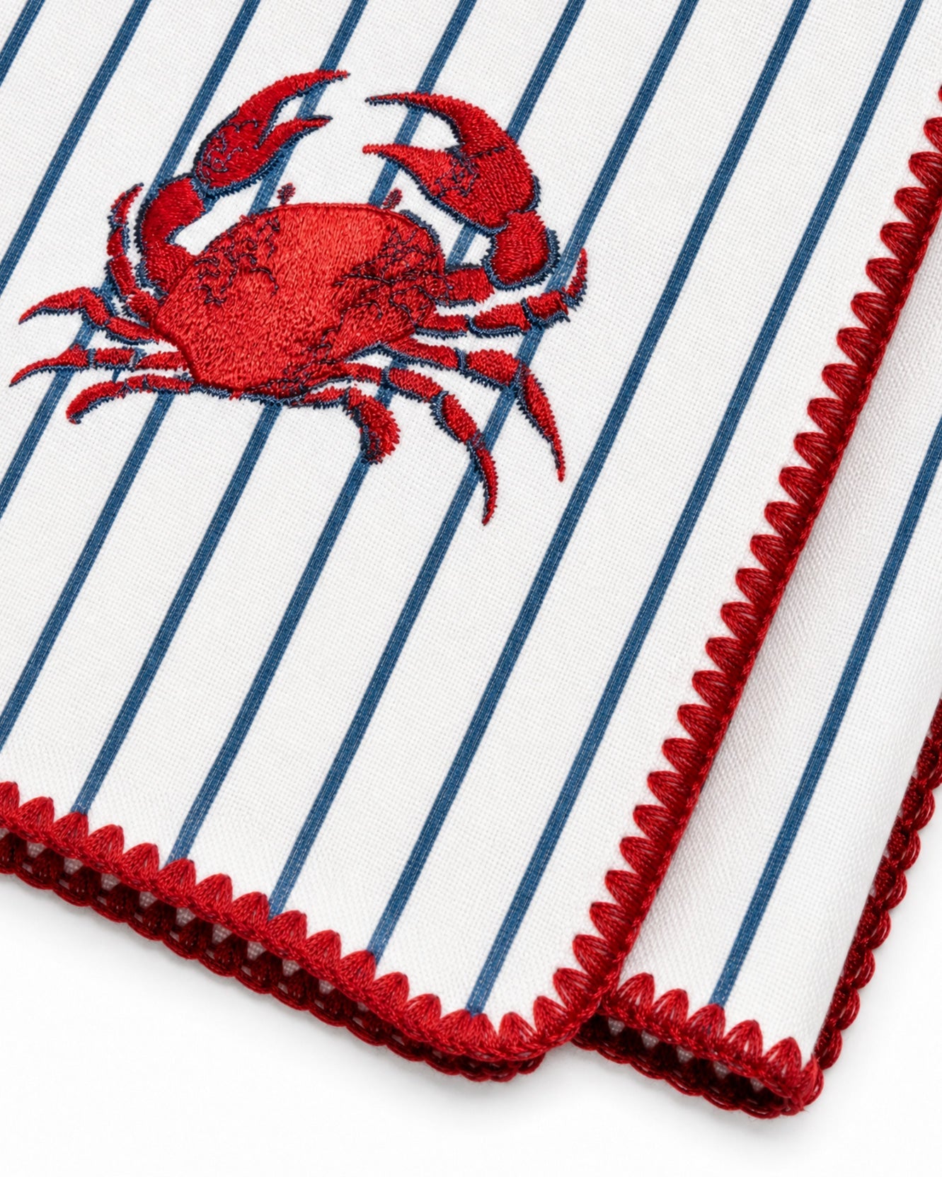 Coastal Americana Napkin Set of 4 - Embroidered Cotton Table Linens, Beach House Patriotic Dining